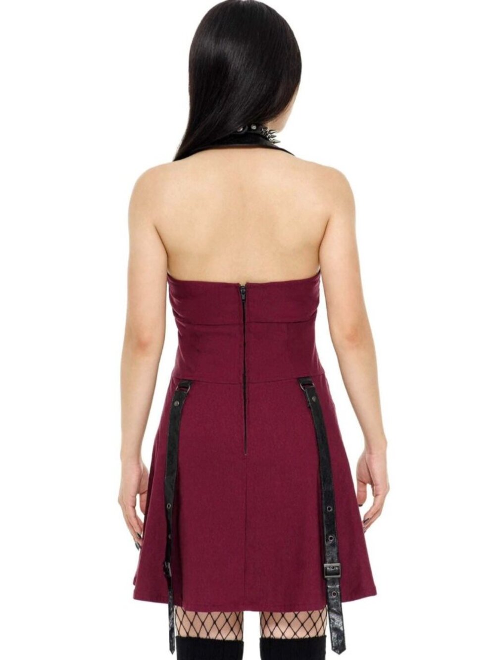 Killstar ✦ Psy-Ops Dress Blood ✦ Super-Stretch Woven Pleated Zip Strap Detail XS - Picture 6 of 9